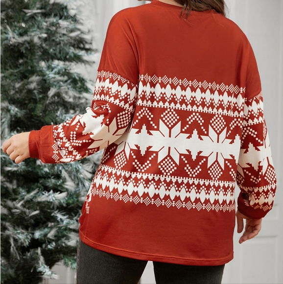 BloomChic Snowflake Print Twist Front SweatshirtRegular Red/White Size 14 - Picture 2 of 7